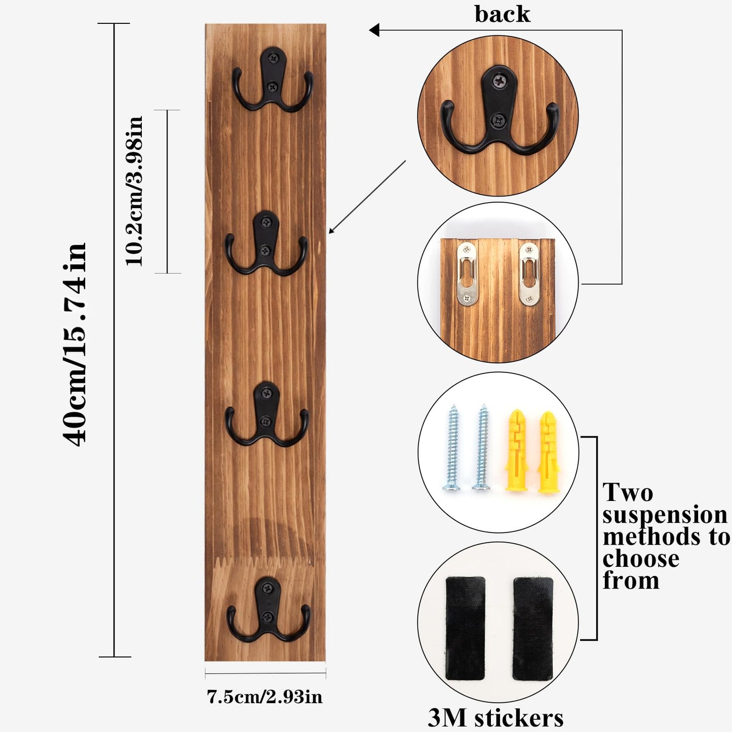 Yohsnor Vertical Key Holder for Wall - Mounted Wooden Key Rack Organizer with Hooks for Home Entryway, Laundry Room & Garage - Perfect Space-Saving Storage Solution for Keys, Wallets & Pet Leashes