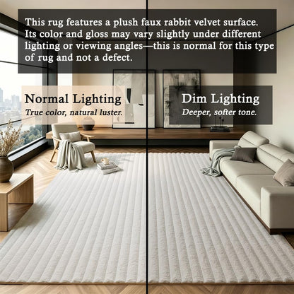 White Rabbit Striped Plush Rug 8'x10', Fluffy Shaggy Area Rug for Nursery & Kids Room, Faux Fur Carpet for Girls Bedroom, Living Room, Teen Decor