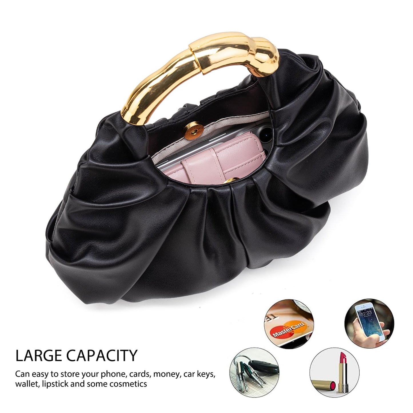 PLGYLG Clutch Purse for Women Soft Pleated PU Evening Clutch Handbags Cloud-Shaped Handle Bag for Wedding Prom Party Casual Daily