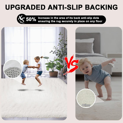 9x12 Shag Area Rugs for Living Room, Extra Large Ultra Soft Fluffy Furry Rug for Bedroom, Indoor Carpet Plush Fuzzy Nursery Rugs for Kids Girls and Boys, Dorms, Classroom, Home Decor Aesthetic, White