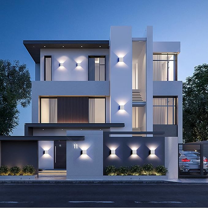 12W 4Pack Outdoor Wall Lights Exterior/Interior,LED White Outdoor Wall Sconces Light Fixtures Modern,IP65 Waterproof Square Aluminum Wall Lamps, Up and Down Lights 4500K Natural Lights