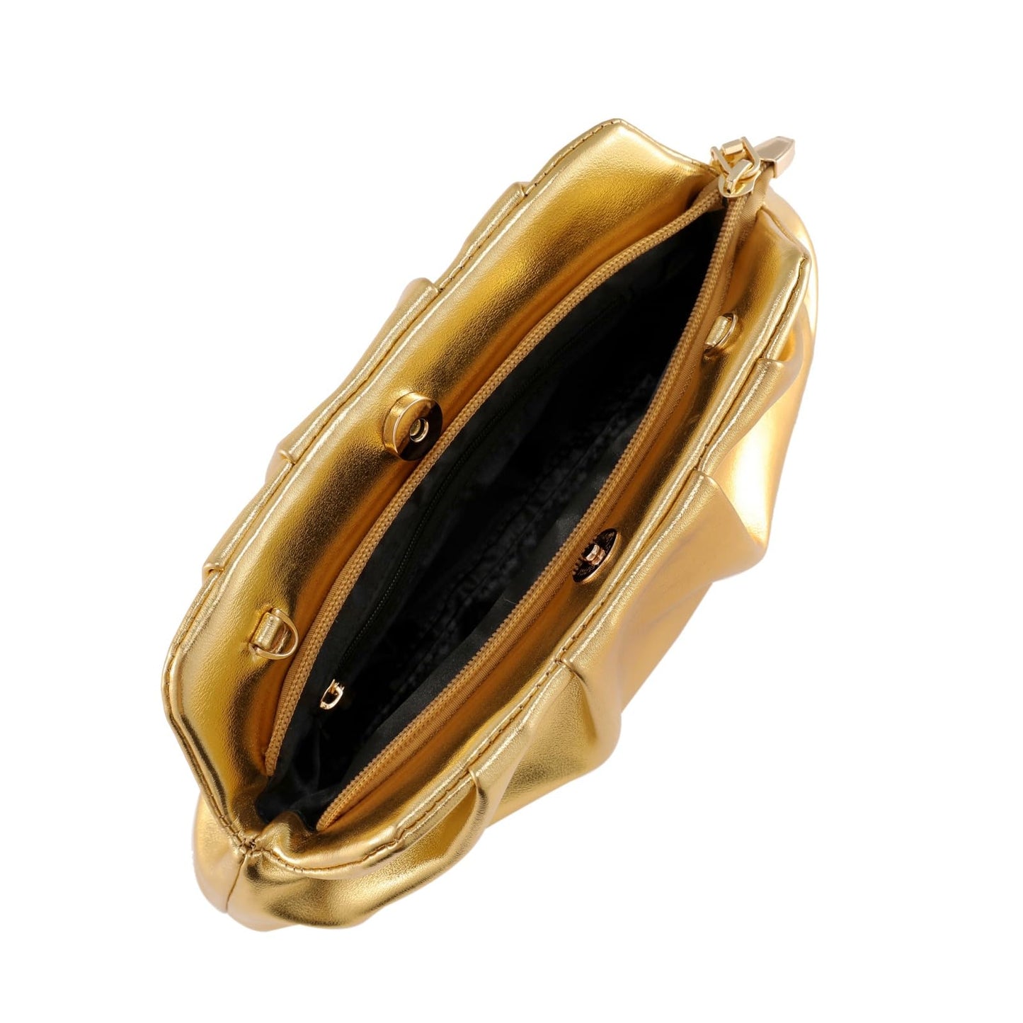 FanChris Evening Bag for Women Ruched Clutch Purse Detachable Metal Chain Crossbody Bag(gold)