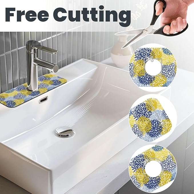 Dahlia Floral Colorful Flower Kitchen Sink Splash Guard Faucet Mat Super