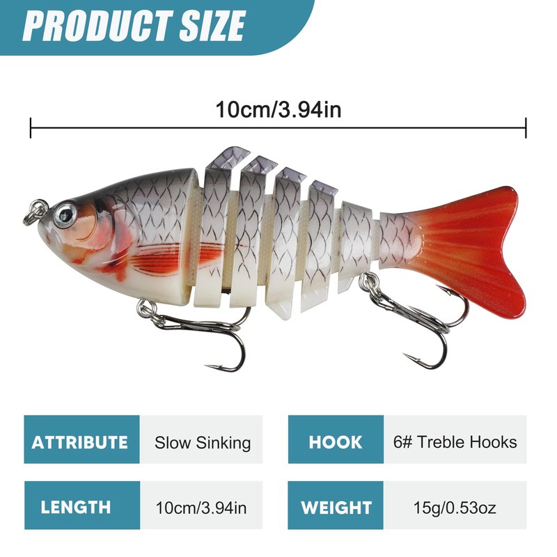 Fishing Lures for Bass Trout Walleye, 5pcs Segmented Multi Jointed Swimbaits Fish-Slow Sinking Bionic Hard Bait Swimming Fishing Lures with Treble Hooks Artificial Lures for Freshwater Saltwater