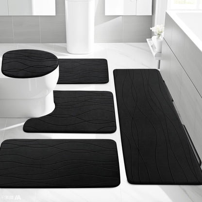 YIHOUSE Memory Foam Bathroom Rug Sets, Black, 5 Piece