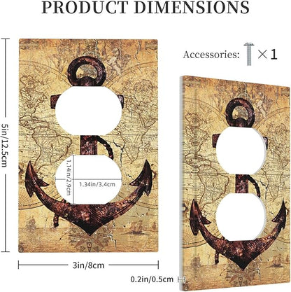 Anchor Nautical Vintage Map 1 Gang Single Duplex Light Switch Plate Outlet Cover Decorative Wall Plate Switchplate Electrical Faceplate for Office Livingroom Home Decor