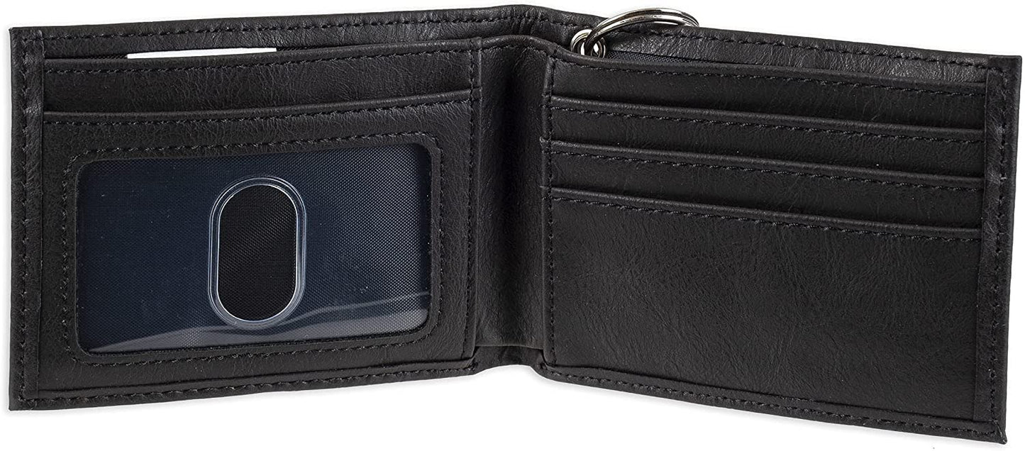 Dickies Men's RFID Everyday Leather Bifold Chain Wallet, Pebbled Black, One Size