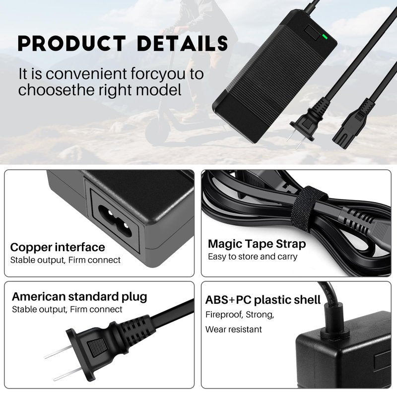 42V 2A Universal Charger,5 in1 Plugs with DC 5.5 * 2.1mm, 8mm/12mm 3 Prong, RCA & 3-Pin XLR Plugs for 36V Li-ion Battery & GOTRAX GXL V2/Nano S3 ION/G2-G4/XR Series Power Adapter