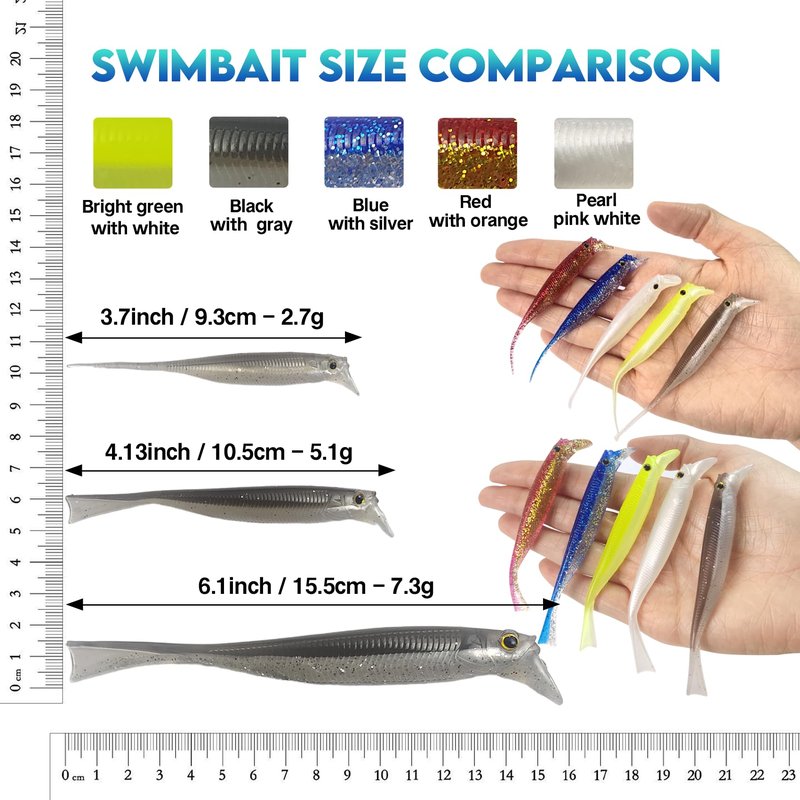 Eupheng 3.5Inches/4Inches/6Inches Soft Plastic Swimbait with Lip, Trimmable Tail, Realistic Mid-Strolling Hover-Strolling Soft Fishing Lures for Bass Fishing