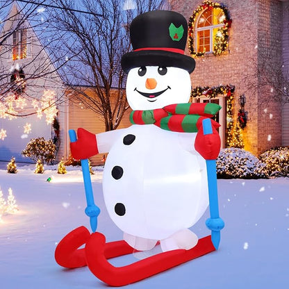 GOOSH 6 FT Christmas Inflatables Snowman Outdoor Decorations Blow Up Yard Ski Snow Man with Built-in LEDs for Xmas Party Garden Lawn Decor