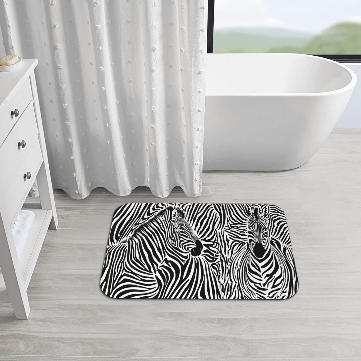 Zebra Bath Mat Diatomaceous Earth Rug Super Absorbent Non Slip Quick Dry Bathroom Kitchen Doormat 16"X24"