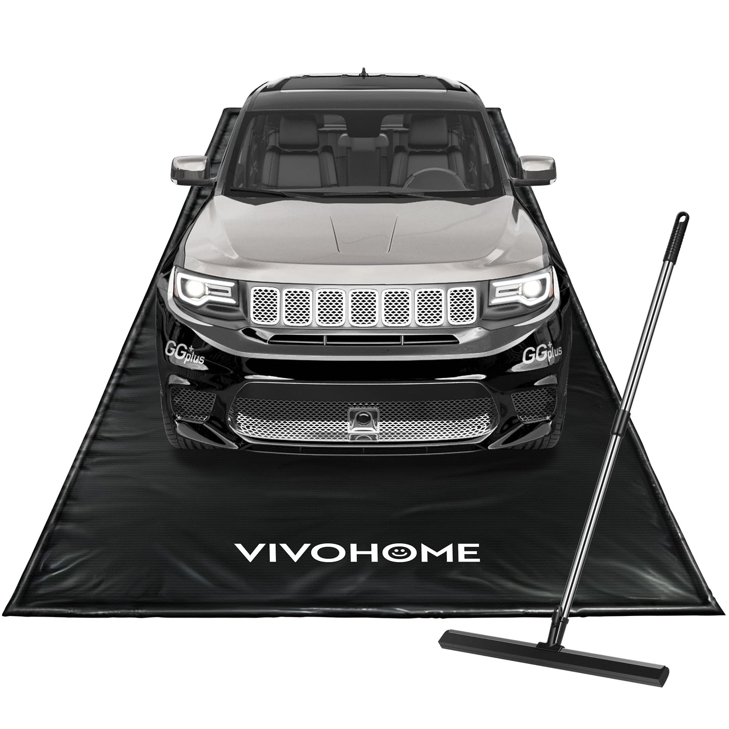 VIVOHOME Containment Mat (7'9" x 18') with Stay Put Corner, PVC Garage Floor Mats, Heavy Duty Garage Parking Mat with a Squeegee,Black
