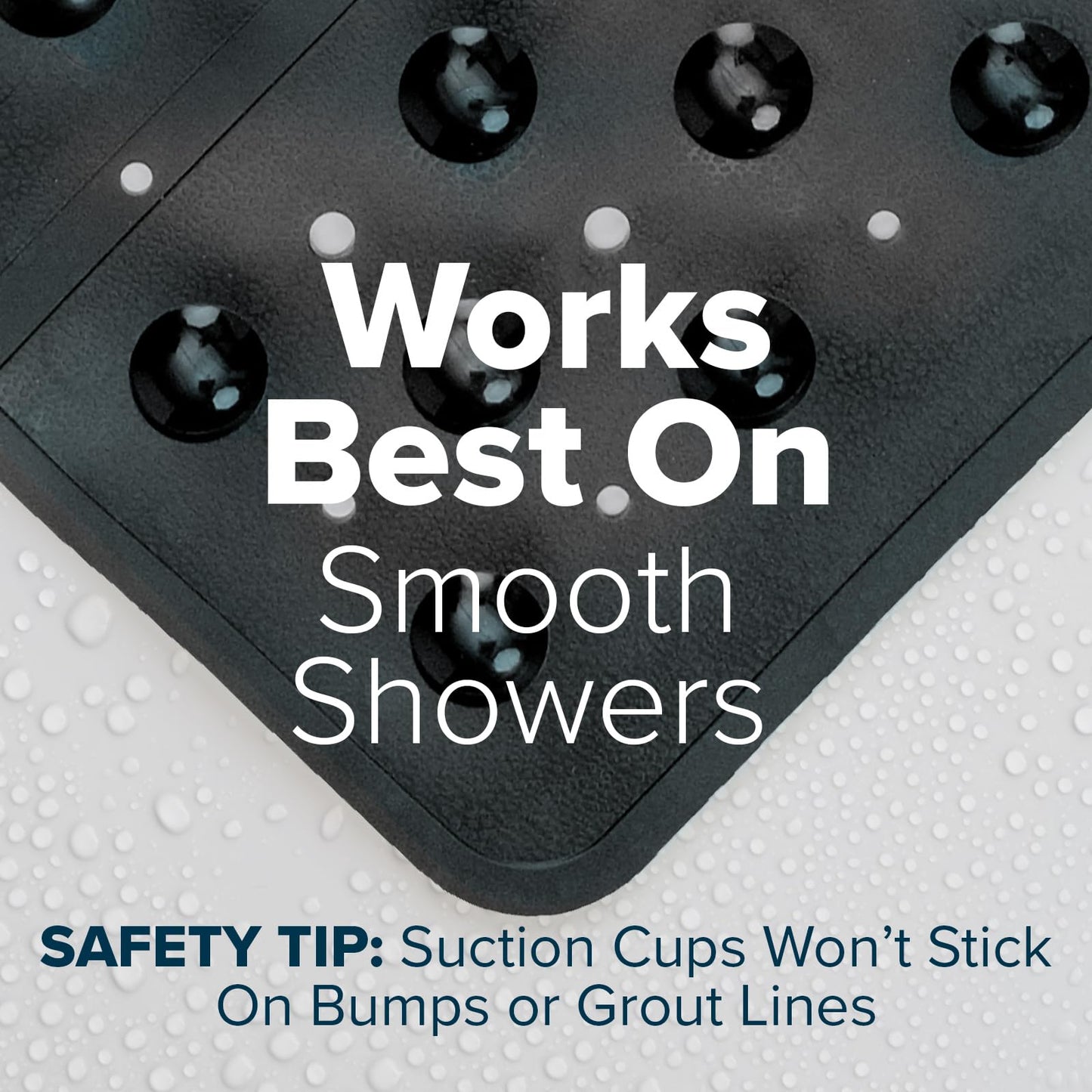SlipX Solutions 27" Oversize Square Shower Mat, Non-Slip Mat for Elderly & Kids, 100+ Power Grip Suction Cups for Smooth Surfaces, Machine Washable, Black