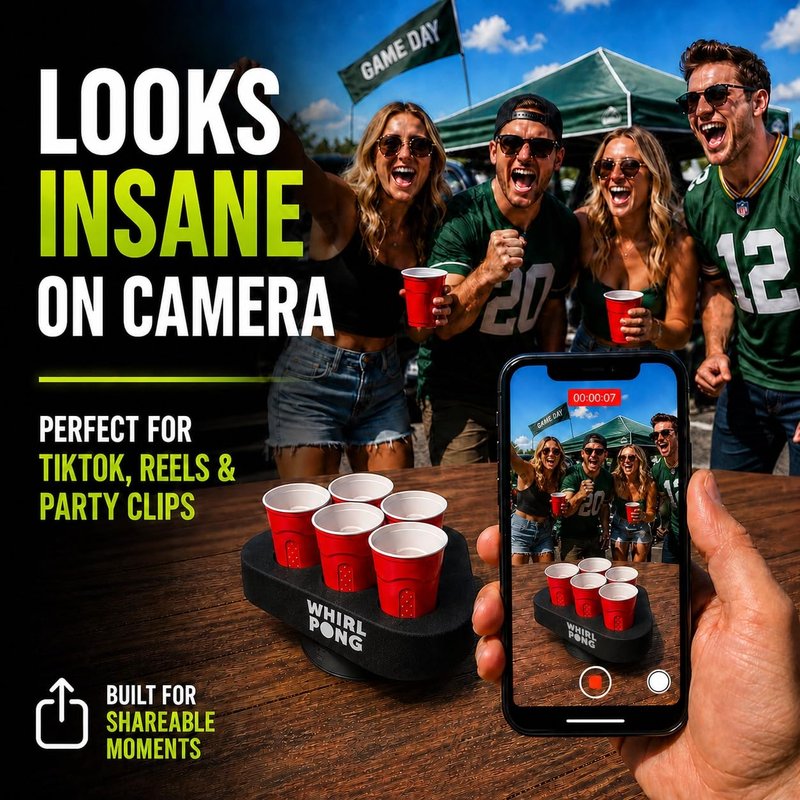 Whirl Pong – The Spinning Cup Pong Game | Rechargeable Rotating Party Game Set | Ultimate College Party, Tailgate & Family Game | Cup Pong Reinvented