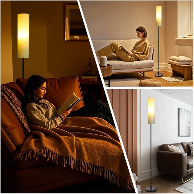 Floor Lamp for Living Room, Lamp with 3 Color Lampshades, Remote Standing Lamp for Bedroom, Office, Room décor(Bulb Included) (Ivory)