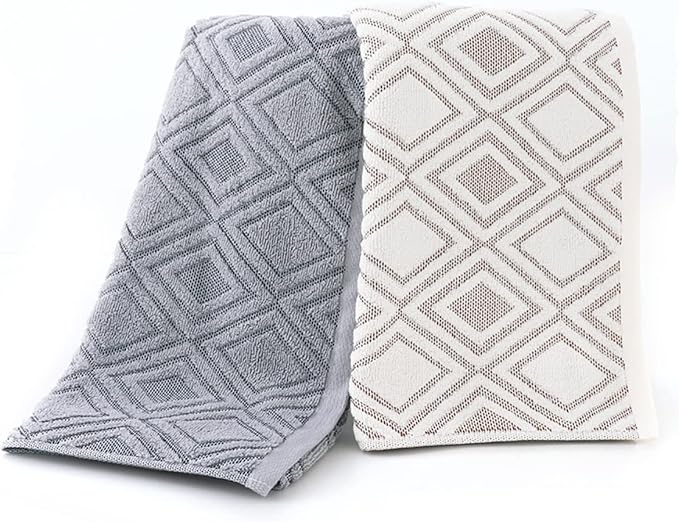 Pidada Bath Towel Diamond Pattern 100% Cotton Absorbent Soft Decorative Towel