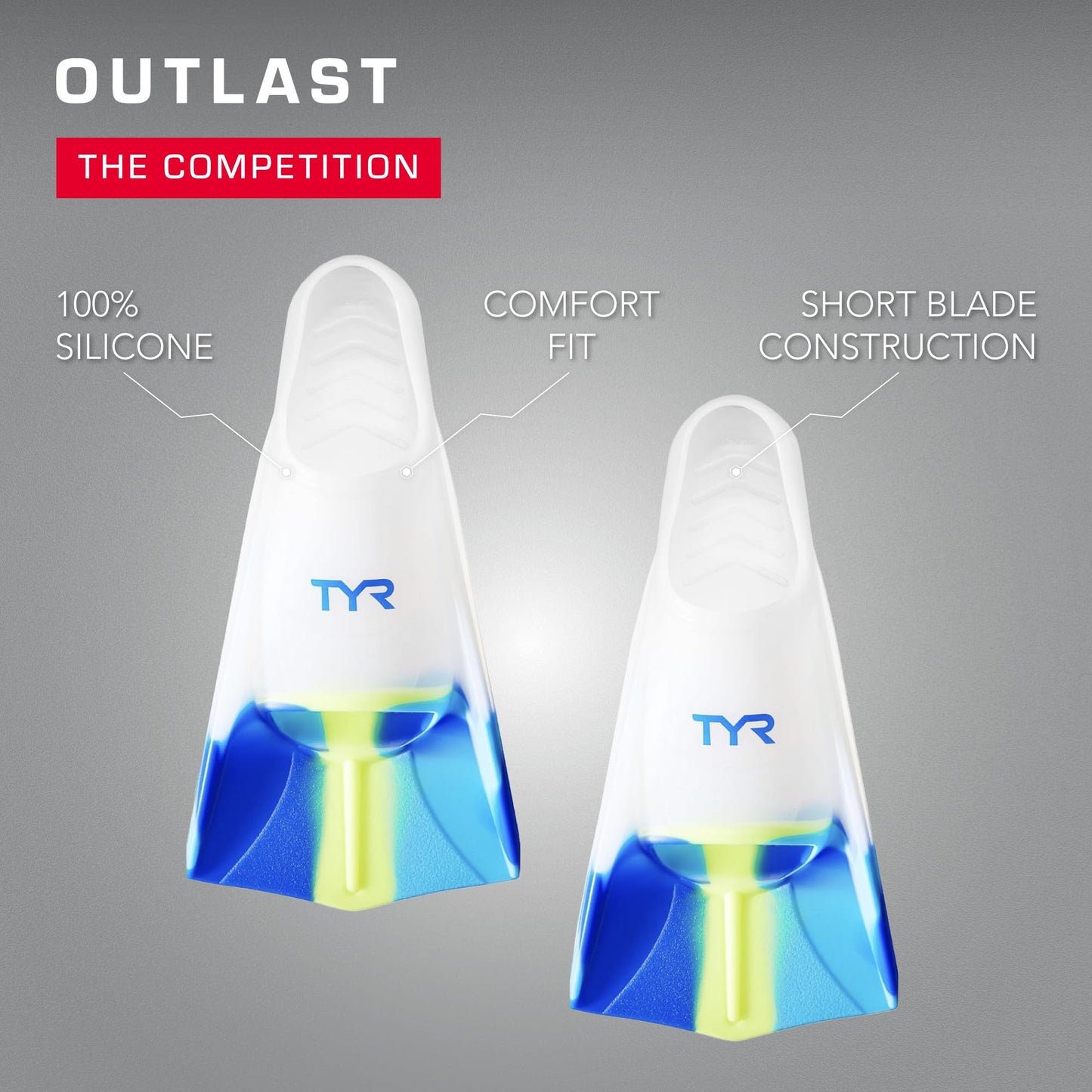 TYR Stryker Silicone Swim Fin for Racing and Training, XX-Large, Blue/Navy/Clear