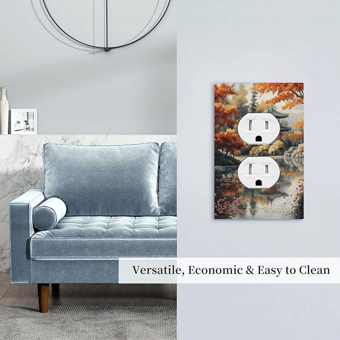 Decorative Art Light Switch Covers Lake & Pagoda in Fall 1 Gang Single Duplex Outlet Wall Plate Switchplate Electrical Faceplate for Home Decor