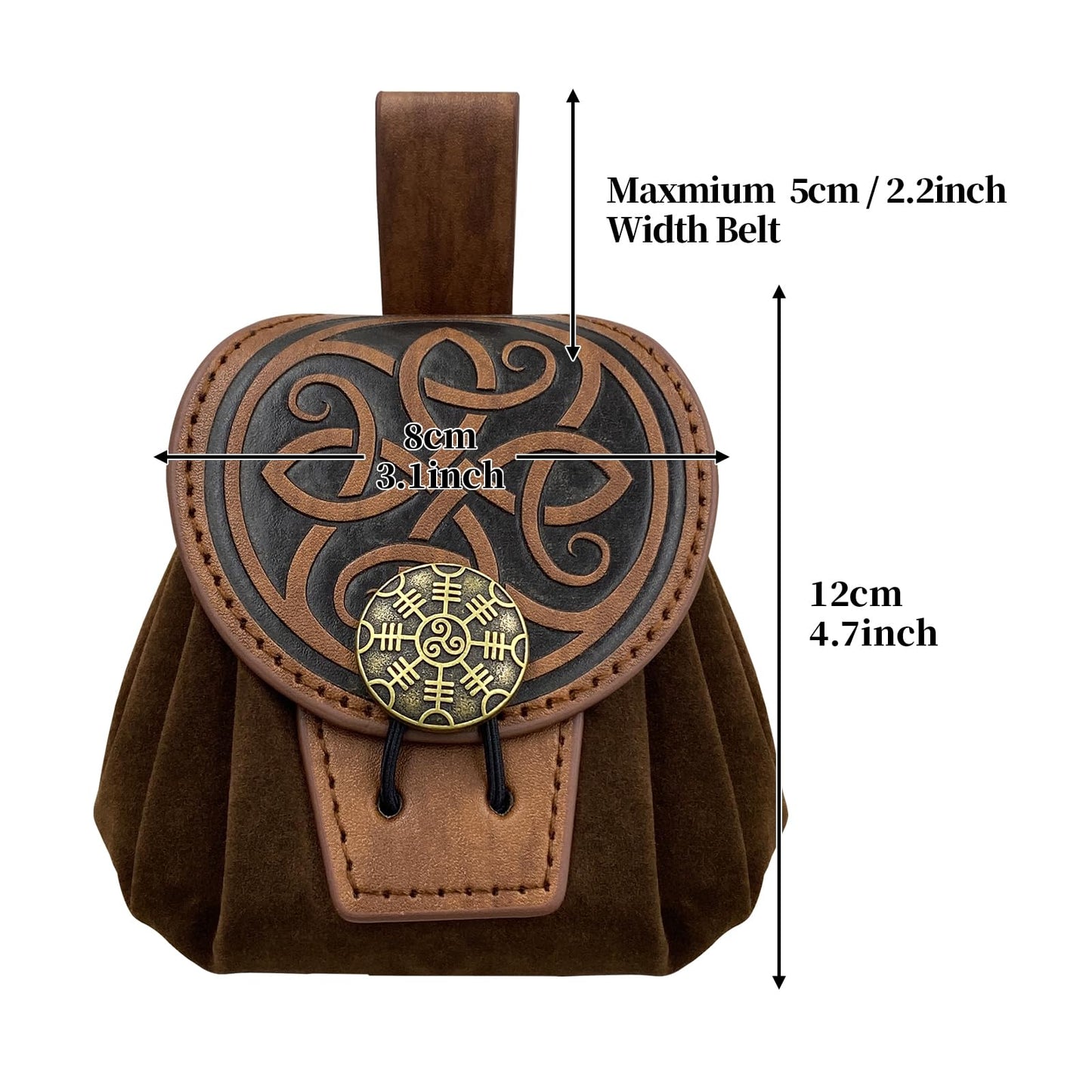 HiiFeuer Medieval Embossed Faux Leather Belt Pouch, Retro Renaissance Portable Belt Bag Coin Purse Dice Bag for LARP Ren Faire (Brown B)