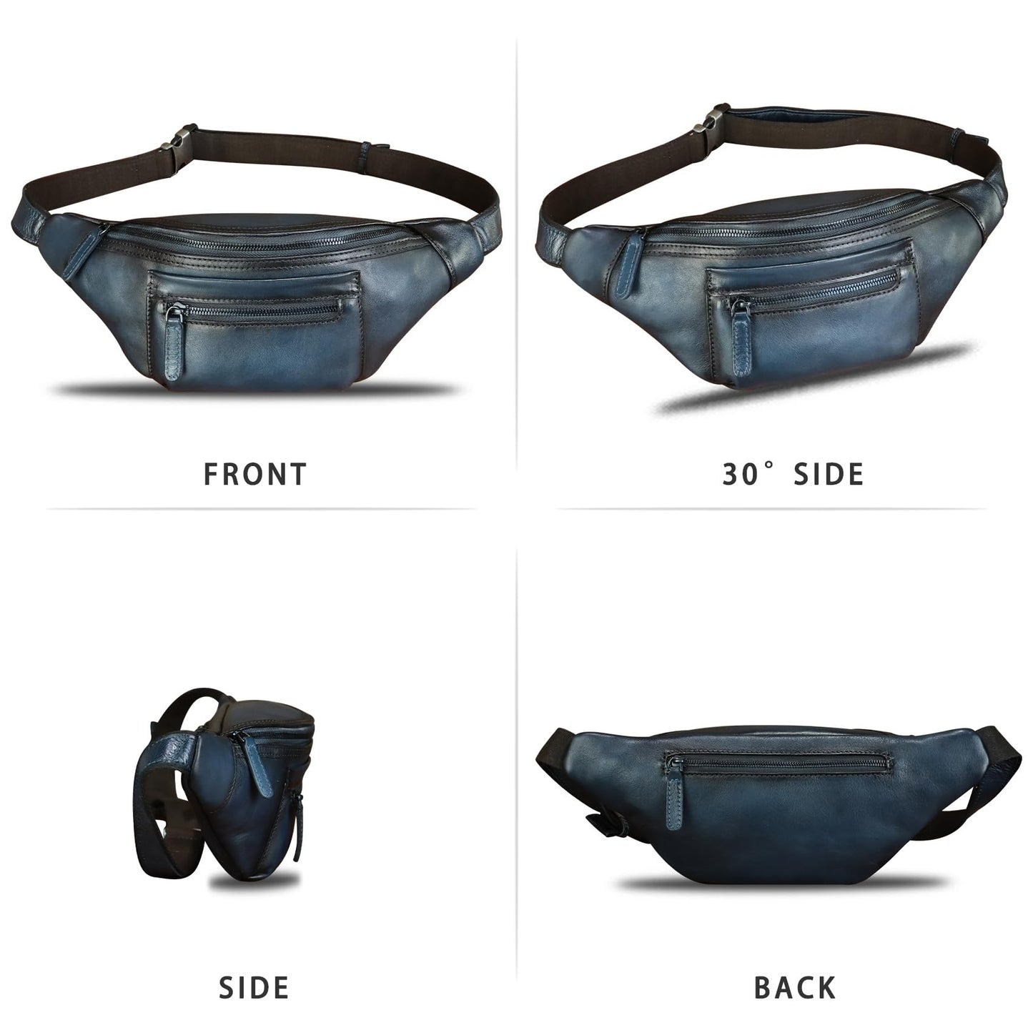 Genuine Leather Fanny Pack for Men and Women Vintage Handmade Leather Waist Bag Sling Backpack Hip Purse Crossbody Bag (Blue)