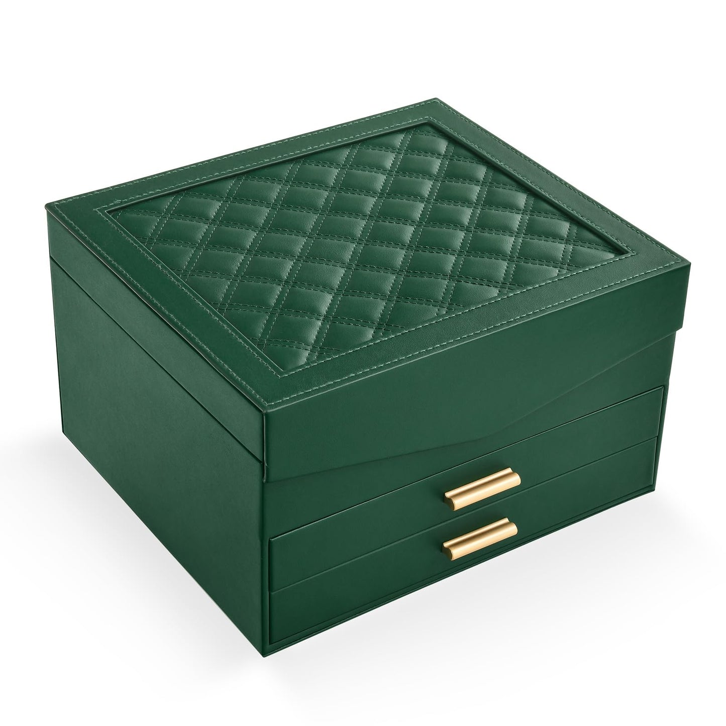 Amearea Jewelry Box Organizer for Women Girls with Mirror, 3-Layer Large Jewelry Storage Case, Synthetic Leather Jewelry Holder Organizer with Removable Tray for Necklaces Earrings Rings, Green