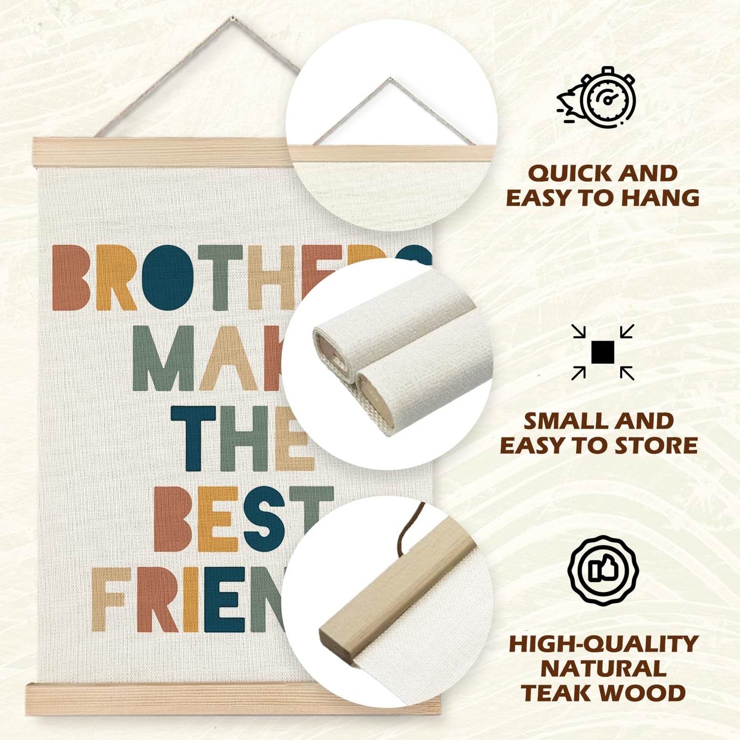 Supwhd Boys Room Decor, Nursery Wall Decor, Brothers Make The Best Friends Wall Art Poster Hanger Frame for Nursery Toddler Baby Little Boys Bedroom Playroom Game Room, 12x16 Inches