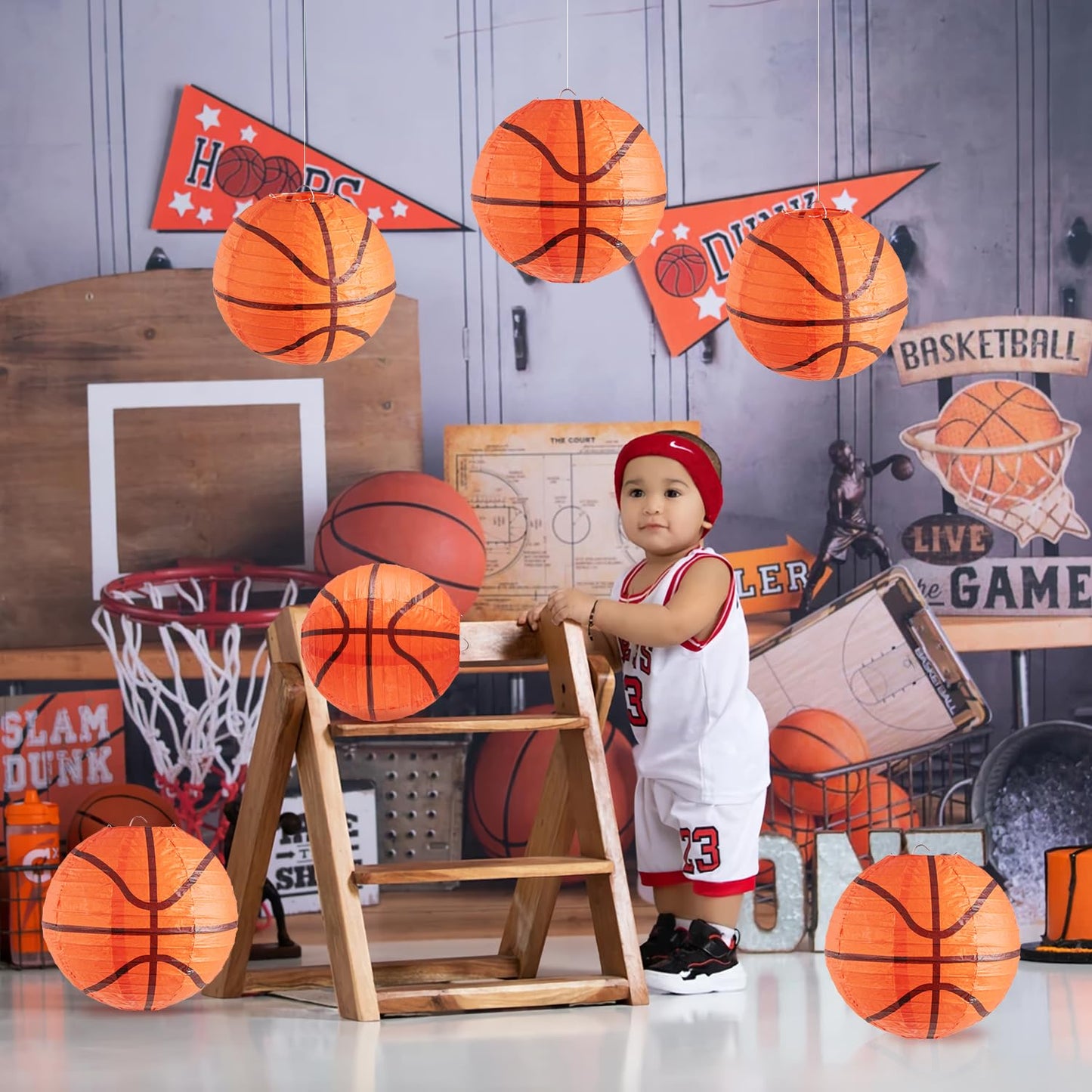 Easy Joy 8 Inch Basketball Party Decorations Basketball Lanterns Basketball Paper Lanterns Basketball Hanging Lanterns Creative Football Party Decorations