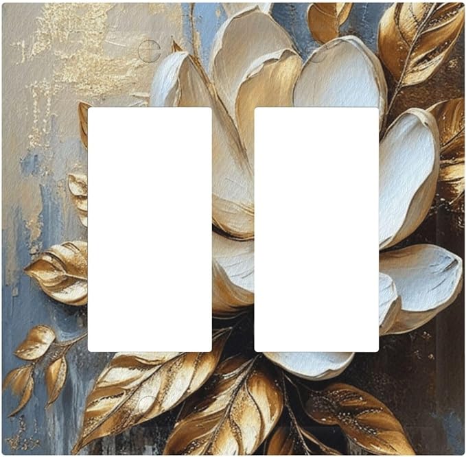 Decorative Art Light Switch Covers Gilded Bloom 2 Gang Dual Rocker Outlet Switch plate Faceplate GFCI for Home Decor