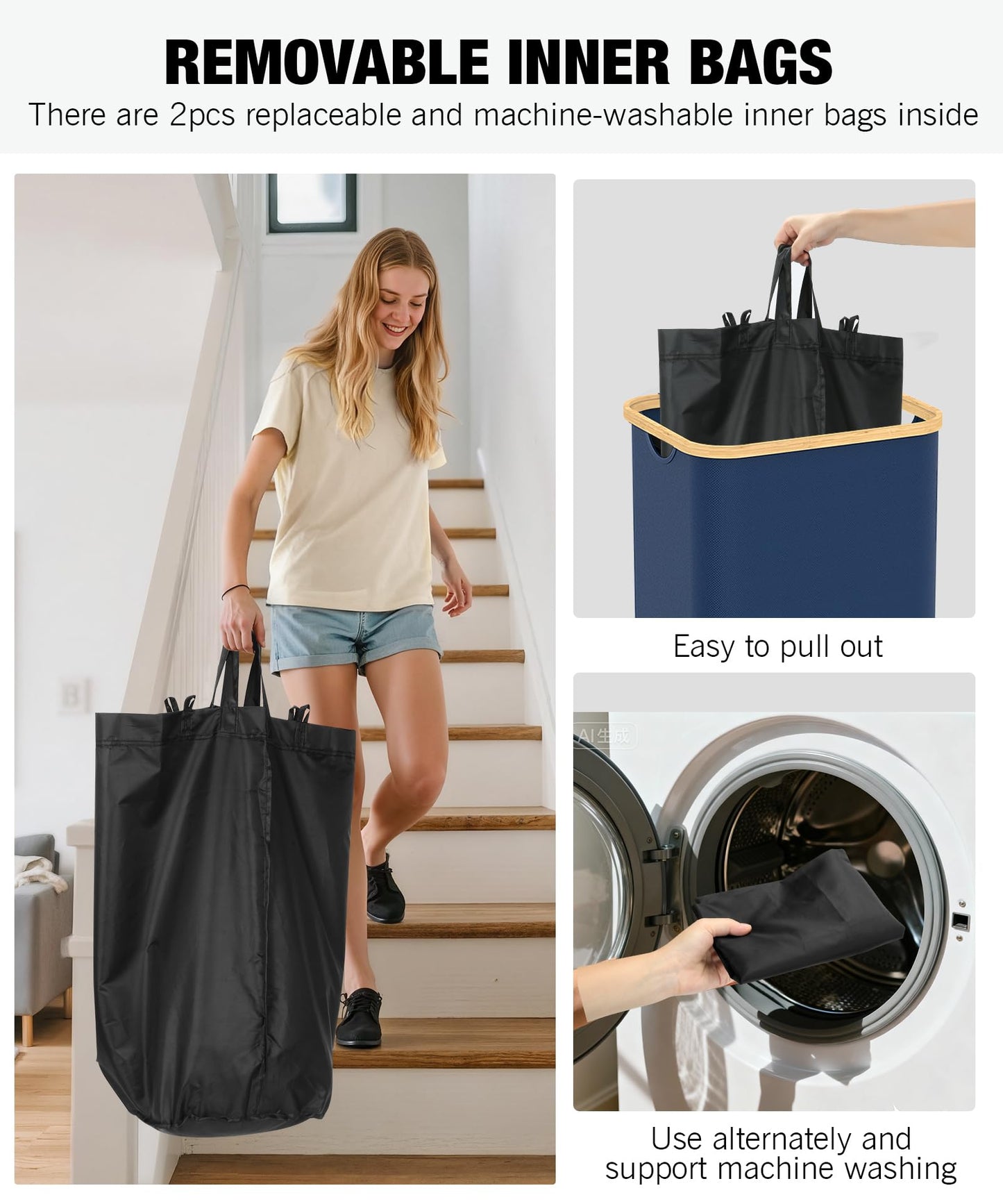 Recycling Bins for Kitchen, 26 Gallon (100L) Recycle Bin with lid, Indoor Oxford Fabric Recycling Trash Can with 2 Pack Removeable and Reusable Inner Bags for Bottle Can Glass Plastic Sticker, Blue