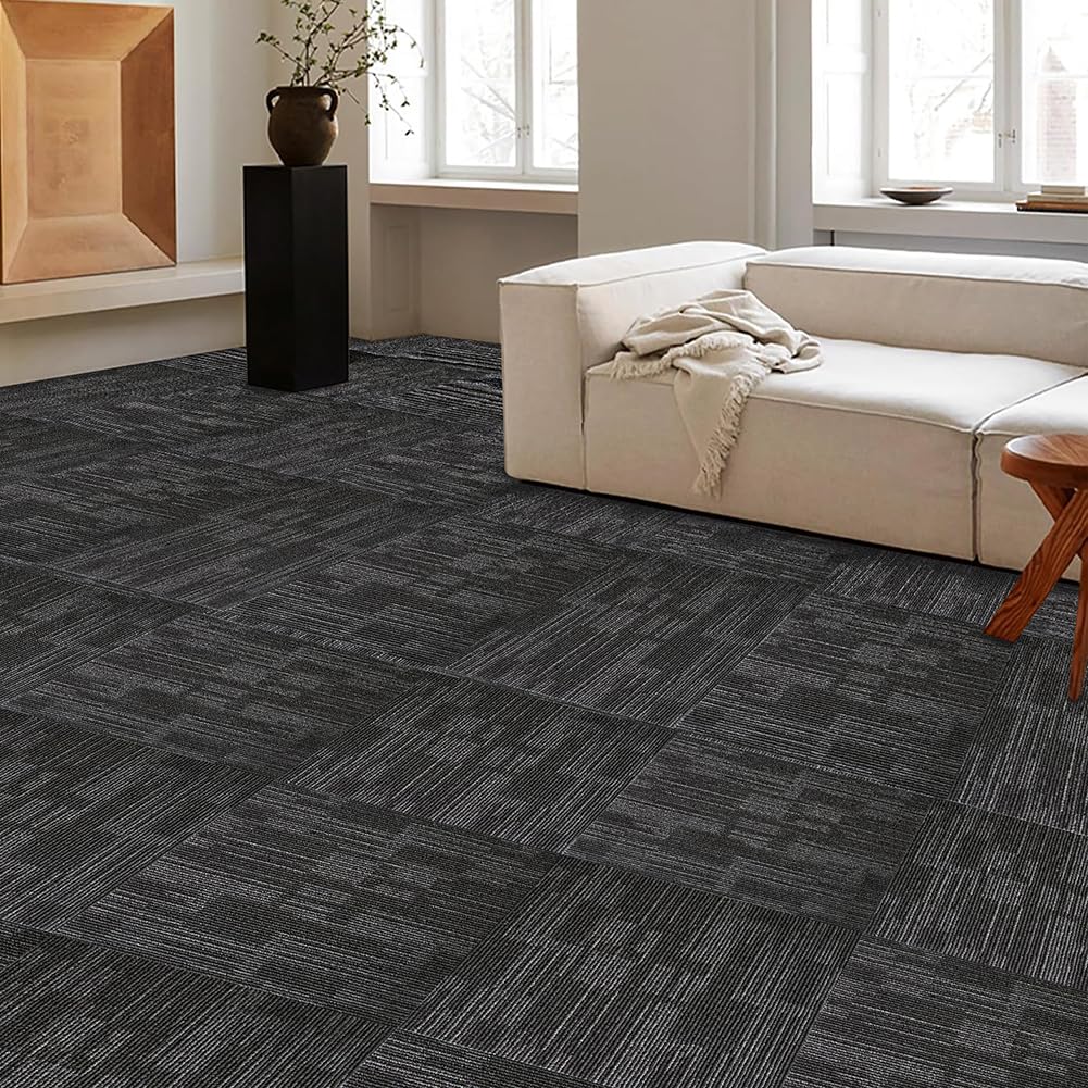 ALTRUISTIC Heavy Duty Commercial Carpet Tiles, 24" x 24", Non-Slip Soft Square Floor Tile, 18 Pieces/72 sq ft, FlexLok Tabs Included, for Office Bedroom Living Room Kitchen Garage Gym (1 Box, Gray)