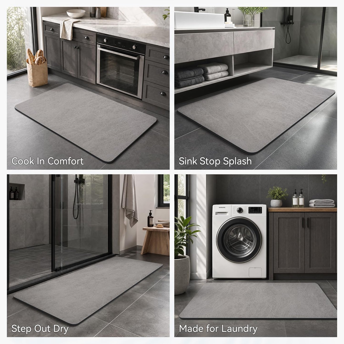 MontVoo -Bath Mat-Rubber Backing Non SlipThin Bathroom Rugs Fit Under Door- Quick Dry Absorbent Faux Suede Surface Grey Bathroom Floor Mats-Shower Rug for in Front of Bathtub Shower Gray 16x24