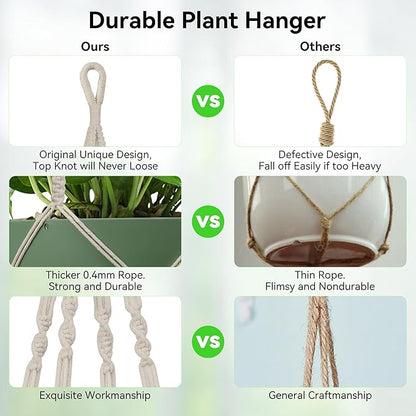 USLAI Macrame Plant Hanger Indoor Outdoor, Up to 4-15 inch Pot, Strong Hanging Planter Basket, Boho Home Decor, 35 Inch, Ivory (POTS NOT Included)