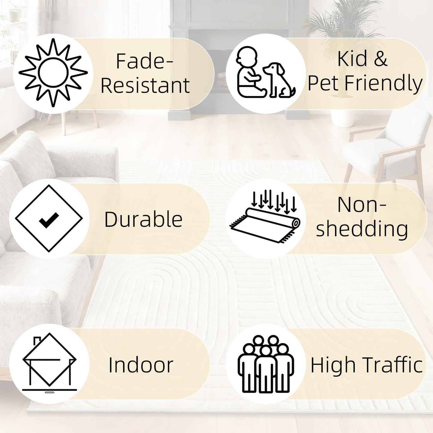 ZVFFDG 8x10 Large Solid Color Area Rug, Washable Living Room Rug, Ultra Soft High-Low Rugs for Bedroom, Non-Slip Geometric Textured Indoor Carpet for Nursery, Kids Room, Apartment, Home Office, Brown