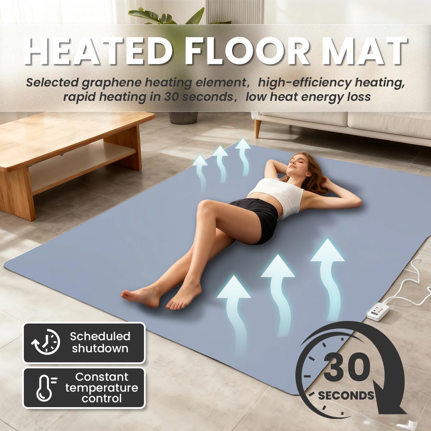 YIRCELOM Heated Floor Rug, Heated Floor Mat Under Desk with Adjustable Temperature 12 Hour Timer, Electric Heated Carpet, Radiant Floor Heater, for Yoga (20x59inch/50x150cm)