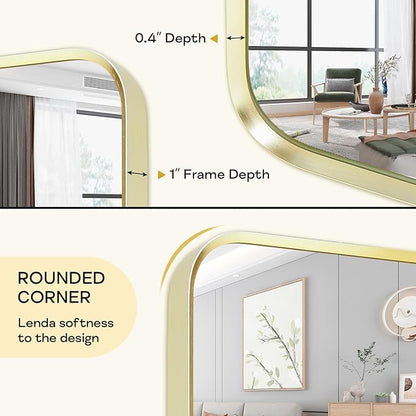 Wall Mount Mirror for Bathroom, Brushed Gold Metal Framed Rounded Corner Rectangular Vanity Mirror (16" x 20", Gold)
