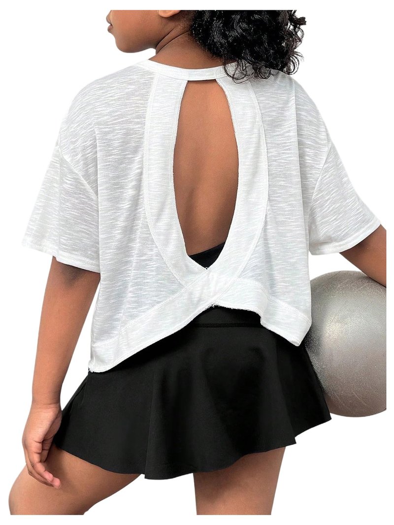 SOLY HUX Girl's Open Back Workout Tops Cute Short Sleeve Shirt Running Athletic T Shirts Summer Clothes Plain White 9Y