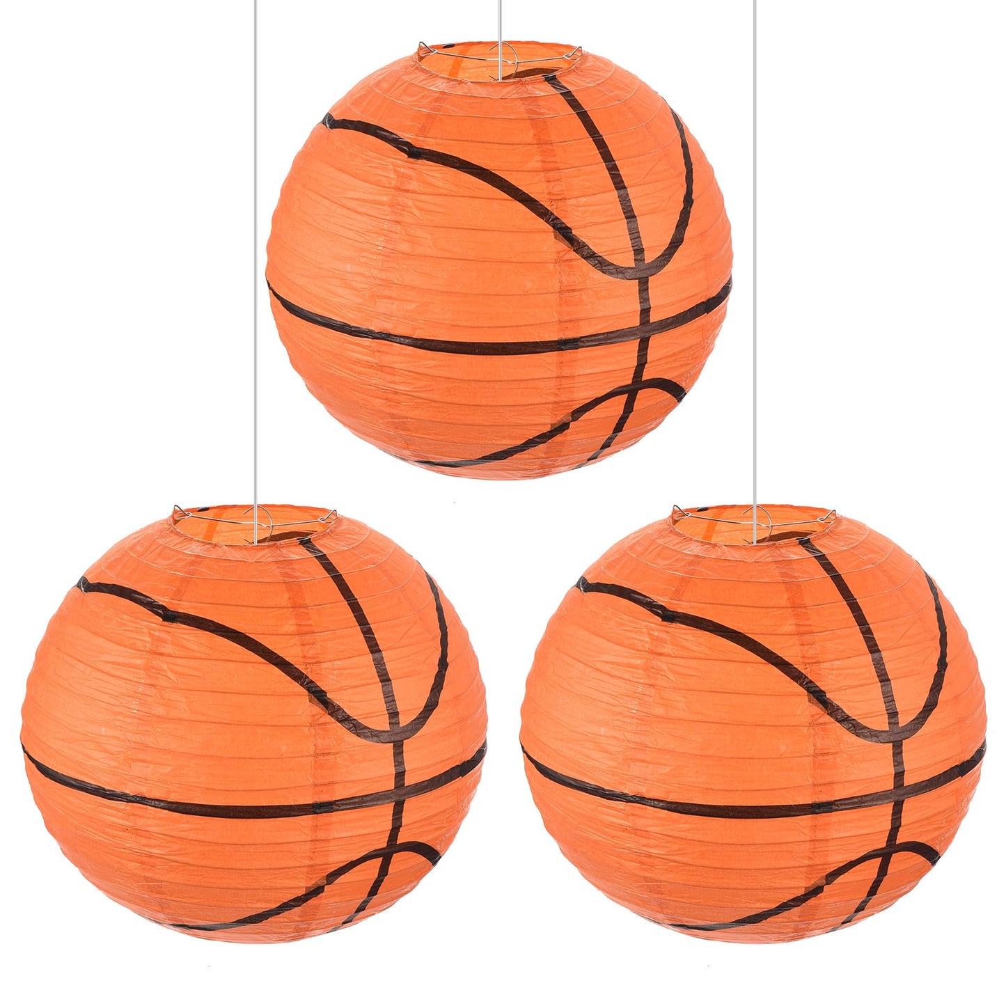 MECCANIXITY Basketball Paper Lanterns, 8" Round Hanging Chinese/Japanese Lantern Decoration for Home Birthday Party Wedding Christmas Classroom Decor, Orange 3 Pcs