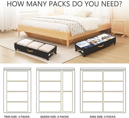 Under Bed Storage with Wheels 2-Pack, 75L XXL Under the Bed Storage Containers Large, 12" Tall Adjustable Storage for Underbed with Lids, Rolling for Clothes, Shoes, Blankets (4PCS-Black)