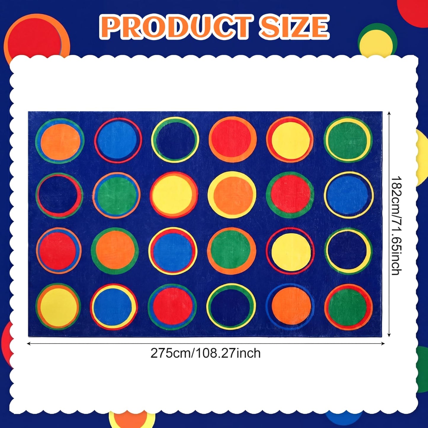 Breling Classroom Carpets Playmat Rugs with Spots, 6x9 ft 24 Seat Classroom Kids Circle Time Learning Area Rugs, Colorful Dot Children's Nursery Sitting Play Mat for Preschool Kindergarten Daycare