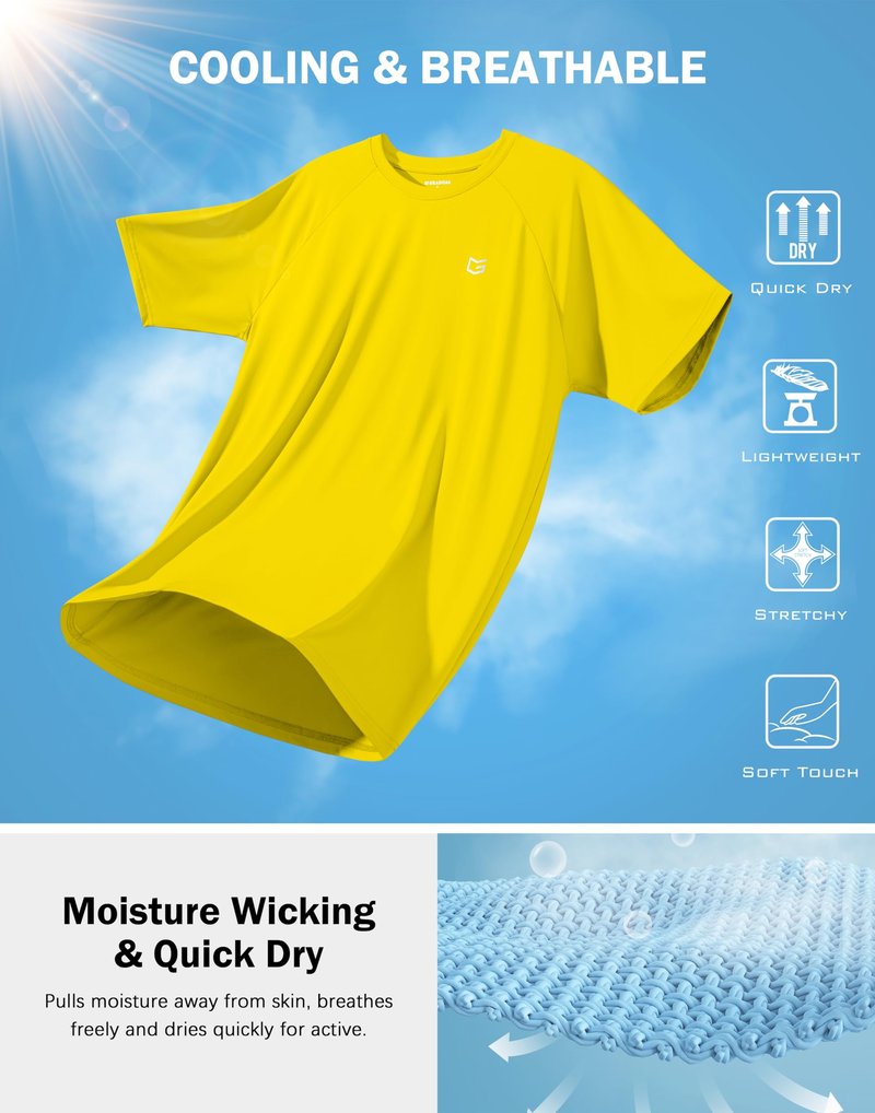 G Gradual Men's Athletic Workout T-Shirts Moisture Wicking Cooling Running Shirts Short Sleeve Performance Tee for Gym Tennis(Yellow,L)