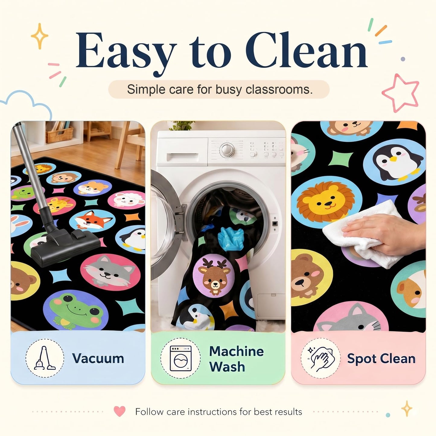 Kimicole 20 Seats Classroom Rugs for Elementary Preschool 8x10 Animal Black