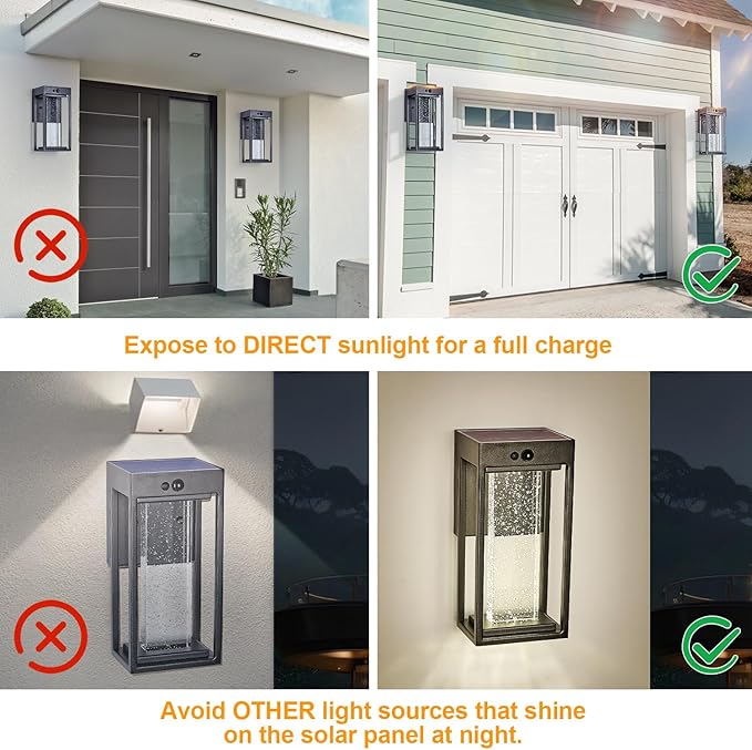 Solar Outdoor Wall Light with 3 Modes Motion Sensor Crystal Exterior Sconce with 4000K 250LM LED Outside Light for House Front Door Garden Patio IP65 Waterproof Dusk to Dawn Solar Porch