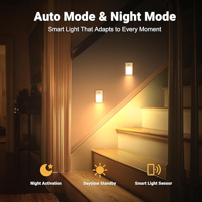 Rechargeable Motion Sensor Night Lights, 8-Pack - Painted Grey Aluminum Alloy, Ultra-Compact Magnetic Mount, 3000K Warm White Glow, Ideal for Hallways, Bedrooms, Stairs & Nightly Use