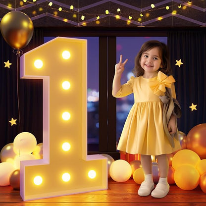 Marquee Numbers 3 Feet Tall Large Light Up Numbers 1st 16th 21st Wild One Birthday Decorations Girl Boy Big Yellow Light Outdoor Anniversary Decorations Balloon Arch Kit Party Backdrop 1