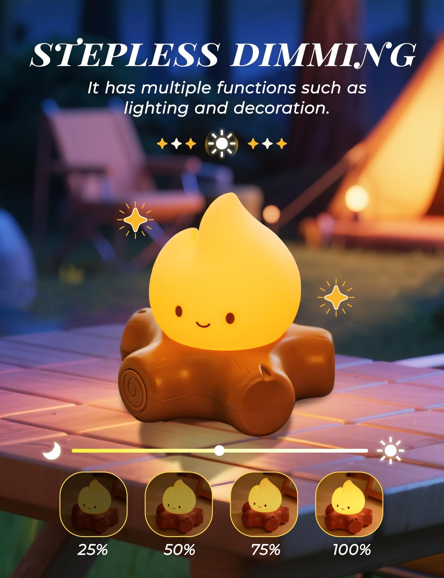 BANDIANCY 3pcs Cozy Campfire Nightlight Kits, Soothing Nature Sounds, White Noise Night Light for Baby Adult, Rechargeable, Cute Flame Lamp, Best Gift for Kids Bedrooms Camping Trips