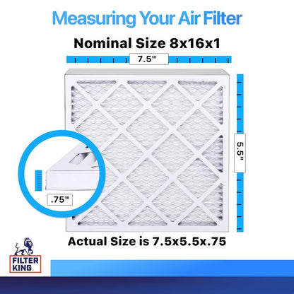 Filter King 8x16x1 Air Filter (MERV 8) (6-Pack) Dust & Allergy Control AC Furnace Filters, MADE IN USA, HVAC, Pleated, Electrostatic (Actual Size: 7.5 x 15.5 x .75)