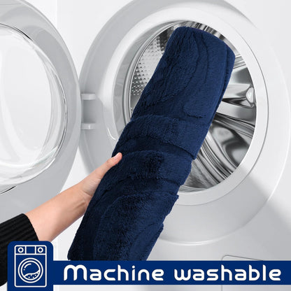 Aqzuxira Bathroom Rug Sets 5 Piece, Ultra Soft Absorbent Non-Slip Plush Bath Mats, Includes Toilet Cover, Bath Runner and U-Shaped Contour Toilet Rug, Machine Washable,Navy Blue