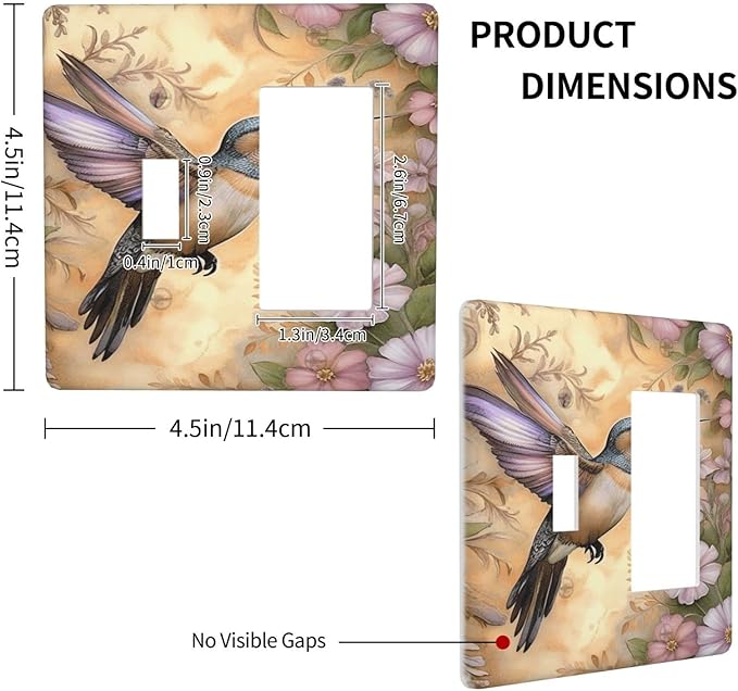 Decorative Art Light Switch Covers Blossom & Hummingbird 2 Gang Single Toggle Rocker Combination Electrical Faceplate Switchplate Wall Plate for Home Decor