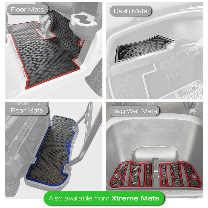 Xtreme Golf Cart Mats Rubber Floor Mat Compatible with Evolution Classic Plus/Pro, Forester, Turfman (17-22) Golf Cart Models | Full Coverage Liner Protection - Red Trim