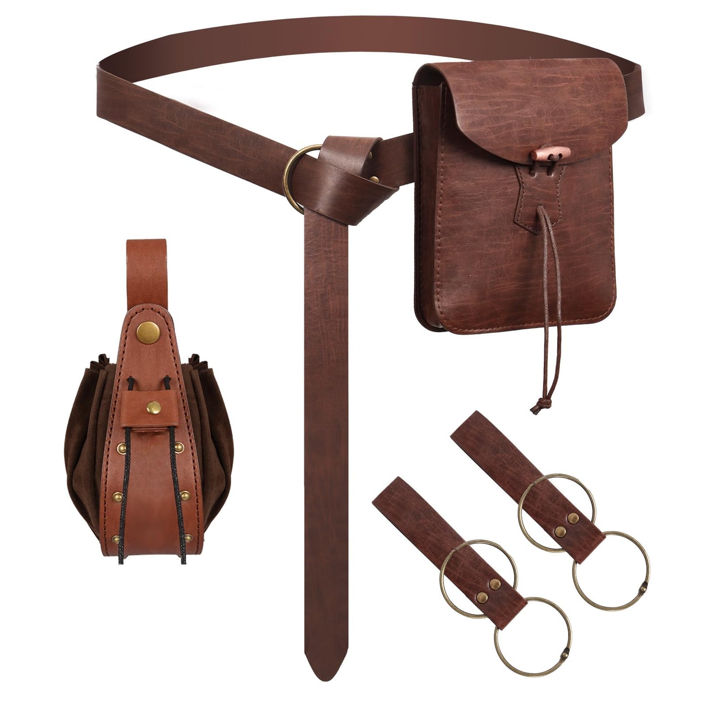Renaissance Belt Pouch Medieval Pirate Costume Accessories - Viking Faux Leather Waist Bag with Skirt Hikes for Cosplay LARP (Brown)